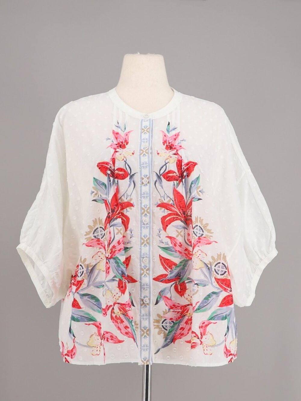 NWT CHICO'S Dolman Sleeve Blouse Shirt Cotton Red Lily Size 3/US16